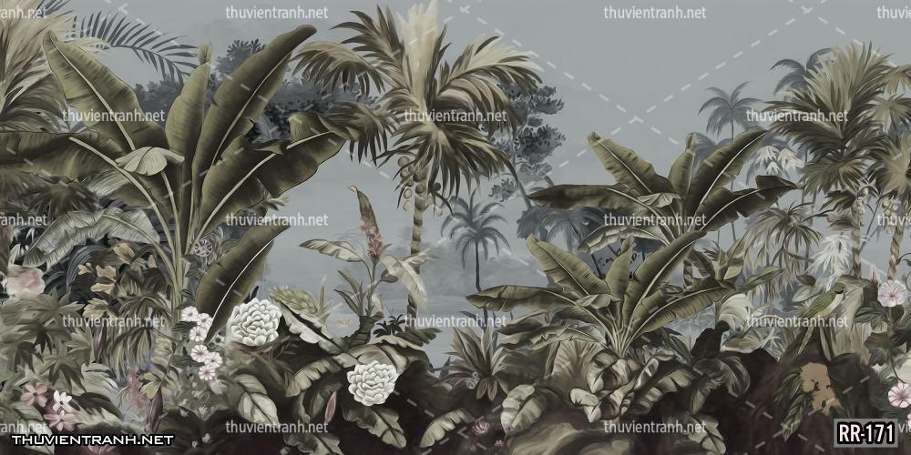 Tranh dán tường rừng rậm nhiệt đới, Tranh vẽ cổ điển, Vintage TropicalRR-171 - Tranh tường chất lượng cao